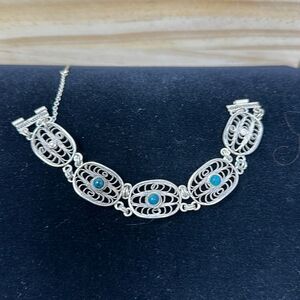 Sterling silver filigree and turquoise bracelet 925